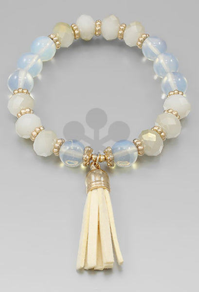 Suede Tassel Beaded Stretch Bracelet