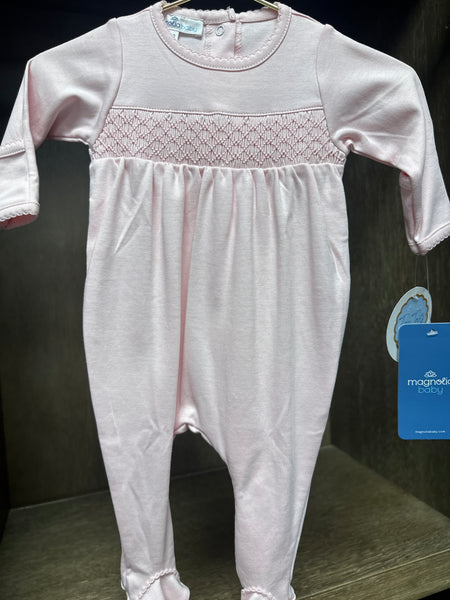 Girl's Essential Pink Smocked Footie