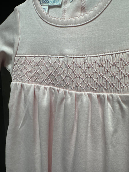Girl's Essential Pink Smocked Footie
