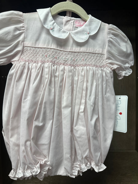 Girl's Pink Bubble with Delicate Rossettes in Smocking and Hat