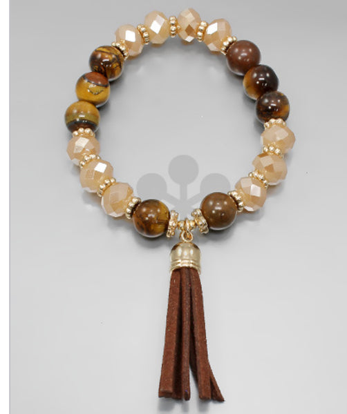 Suede Tassel Beaded Stretch Bracelet