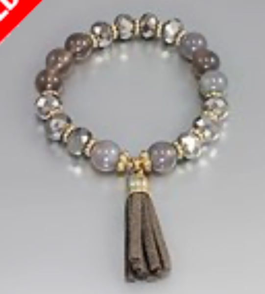 Suede Tassel Beaded Stretch Bracelet