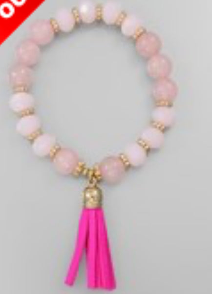 Suede Tassel Beaded Stretch Bracelet