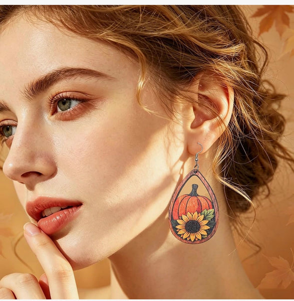 Fall Wooden Dangle Earrings