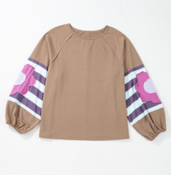 Beige Plus Size Flower Sweatshirt