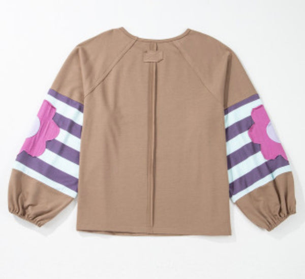 Beige Plus Size Flower Sweatshirt