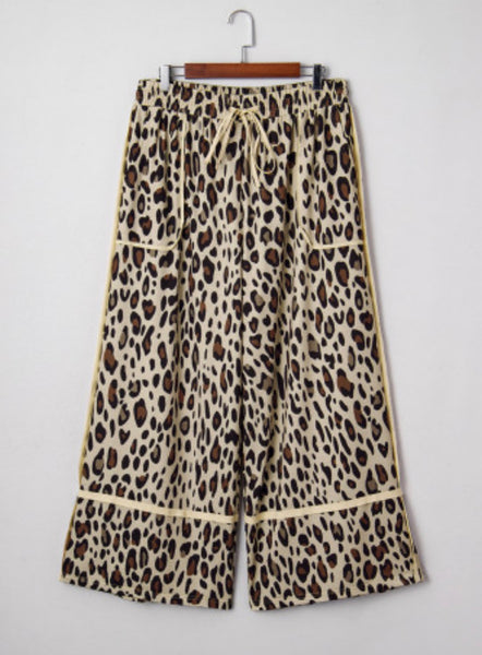 Khaki Plus Size Leopard Wide Leg Pants