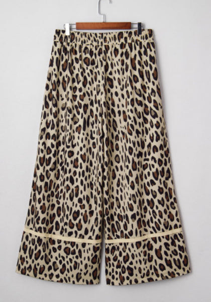 Khaki Plus Size Leopard Wide Leg Pants
