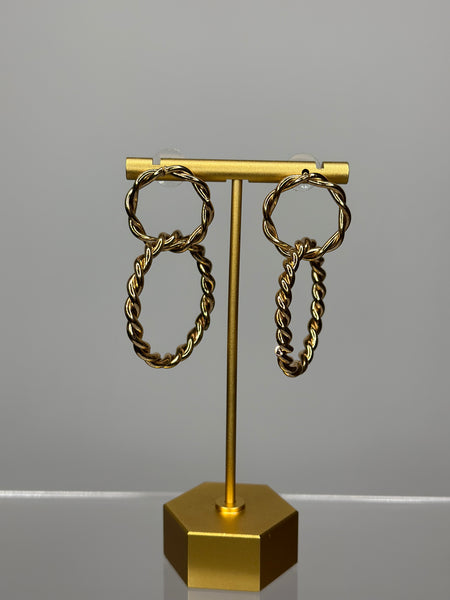 Twisted Rope Double Circle Earrings (Gold or Silver)