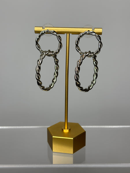 Twisted Rope Double Circle Earrings (Gold or Silver)