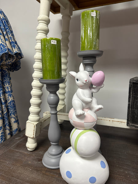 Grey Wood Pillar Candle Stick Holders