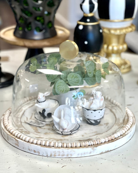 Round Beaded White Farmhouse Serving Tray (3 Sizes)