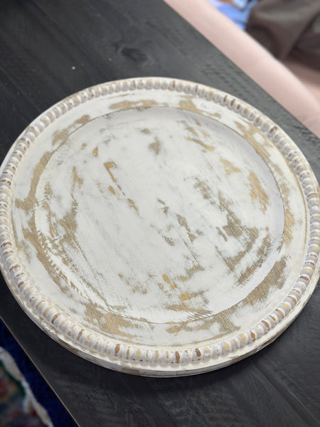 Round Beaded White Farmhouse Serving Tray (3 Sizes)