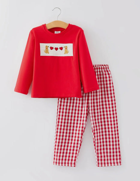 Smocked Dog Valentine Pant Set