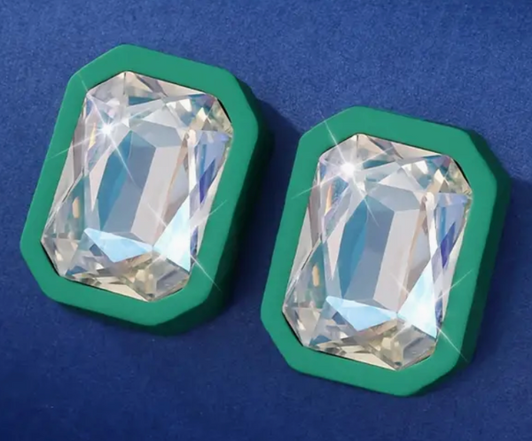 Square Gem Stud Earrings (2 Colors)