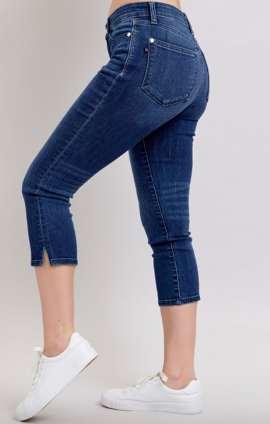 Judy Blue Super Dark Wash Capri with Side Slit