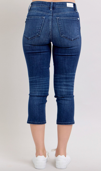 Judy Blue Super Dark Wash Capri with Side Slit