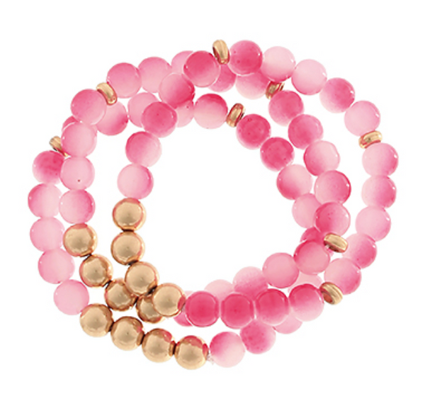 3 Row Gold Bead and Glass Bead Bracelets (2 colors)