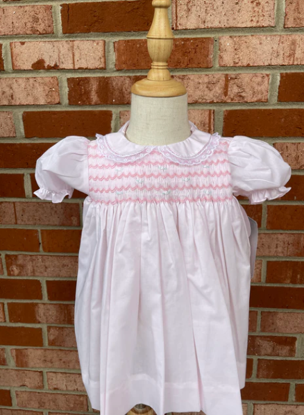 Pink Fully Smocked Dress with Lace