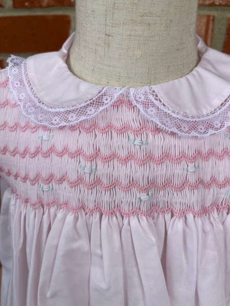 Pink Fully Smocked Dress with Lace