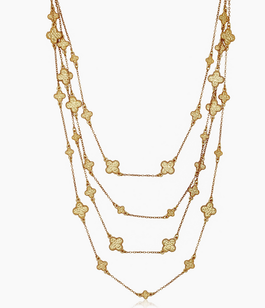 Gold Designer Layered Clover Necklace