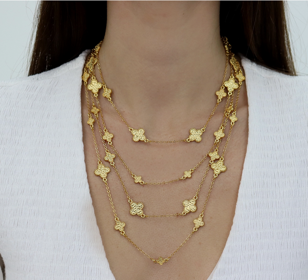 Gold Designer Layered Clover Necklace