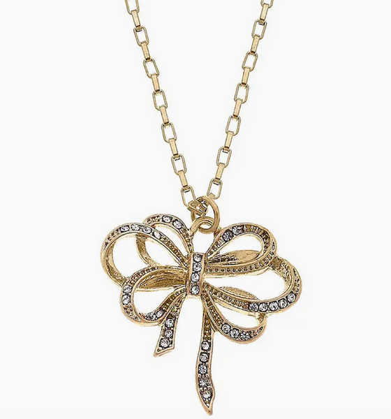 Worn Gold Elegant Bow Pendant Necklace