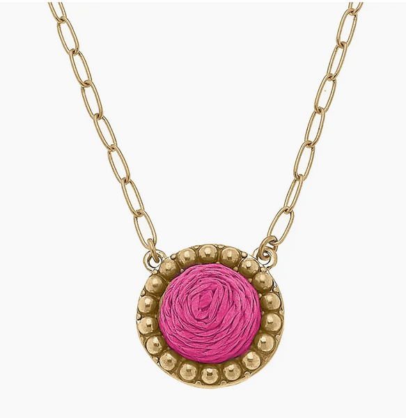 Gold Aruba Pink Raffia Dot Necklace