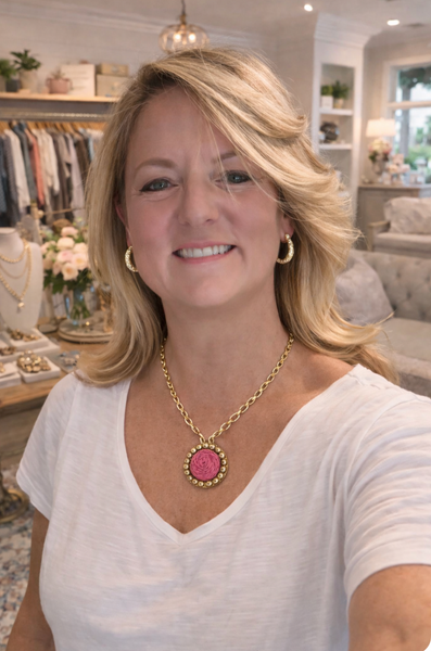 Gold Aruba Pink Raffia Dot Necklace