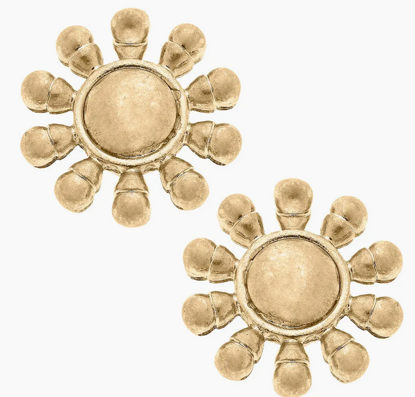 Worn Gold Sunburst Stud Earrings