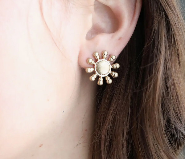 Worn Gold Sunburst Stud Earrings