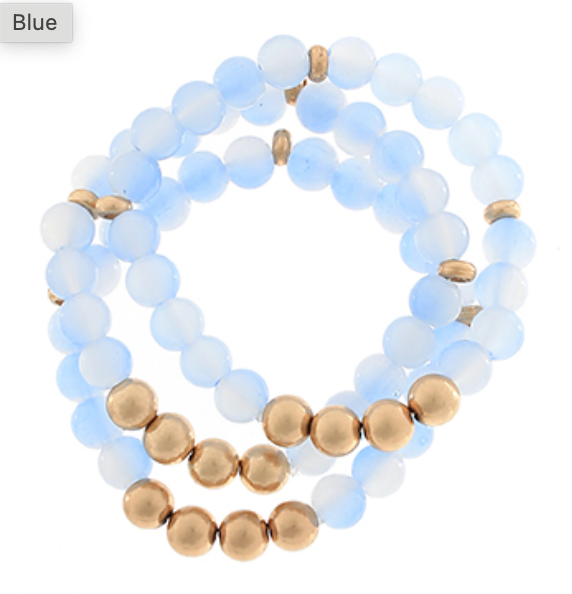 3 Row Gold Bead and Glass Bead Bracelets (2 colors)