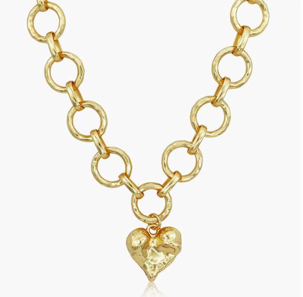 Gold Designer Molted Heart Pendant Necklace