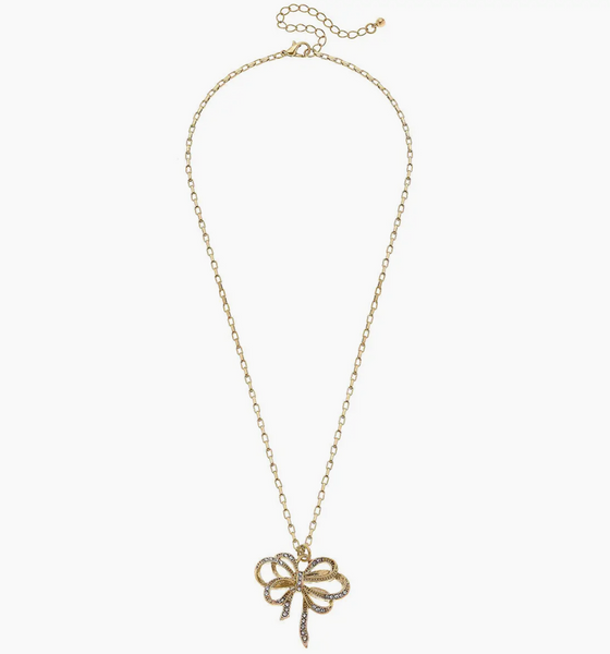 Worn Gold Elegant Bow Pendant Necklace